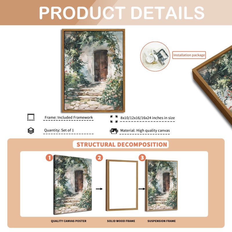 AKWISH Floating Framed Canvas Vintage Wall Art, Rustic Cottage Spring Garden Oil Paintings Print, Country Floral Pictures Wall Decor for Living Room Bedroom Office Home Decor 16x24 inch - Image 5