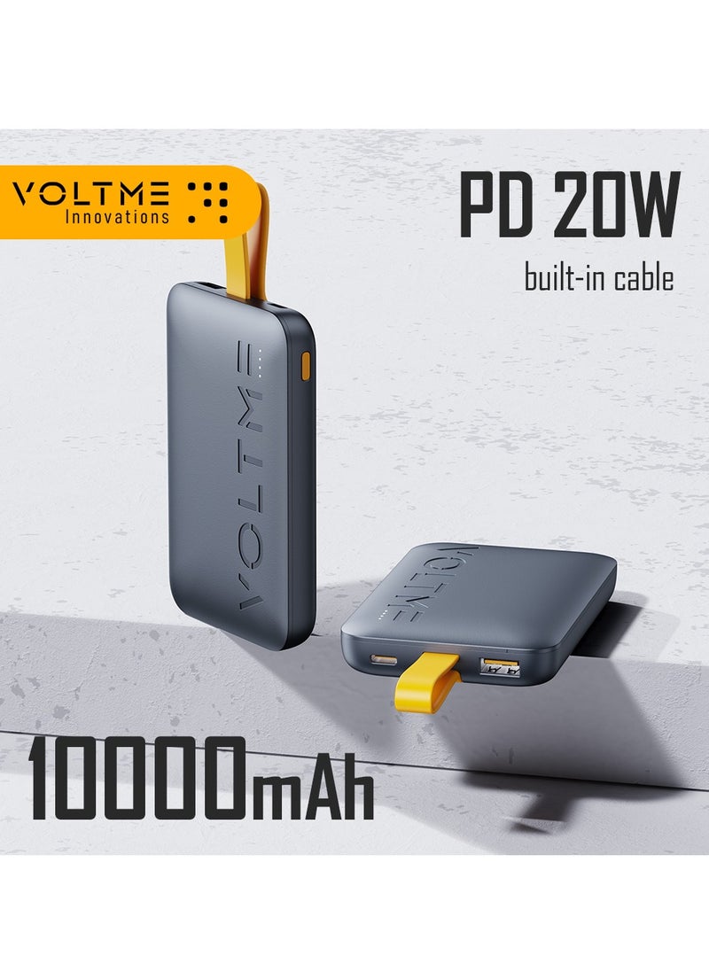 VOLTME - 10000 mAh 10000mAh USB C Fast Charging Power Bank, Built-in Type-C Cable, High-Speed 22.5W Ultra Slim and Compact Battery Pack, PD 20W iPhone Portable Charger, 3 Output Battery Pack Compatible with iPhone 16/15/14/13/12 Series, Samsung S24/S23/S22, iPad Pro/Air, AirPods, Android Devices, Lightweight & Travel-Friendly Charger - Image 1