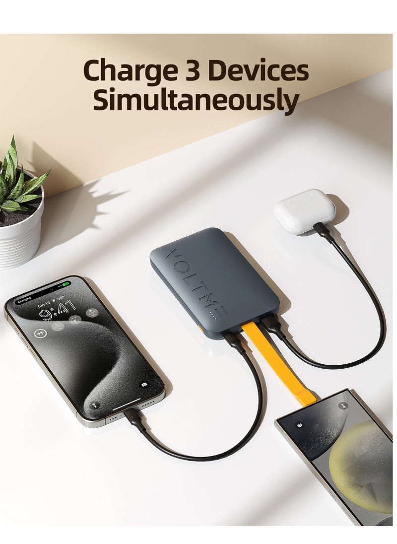 VOLTME - 10000 mAh 10000mAh USB C Fast Charging Power Bank, Built-in Type-C Cable, High-Speed 22.5W Ultra Slim and Compact Battery Pack, PD 20W iPhone Portable Charger, 3 Output Battery Pack Compatible with iPhone 16/15/14/13/12 Series, Samsung S24/S23/S22, iPad Pro/Air, AirPods, Android Devices, Lightweight & Travel-Friendly Charger - Image 1