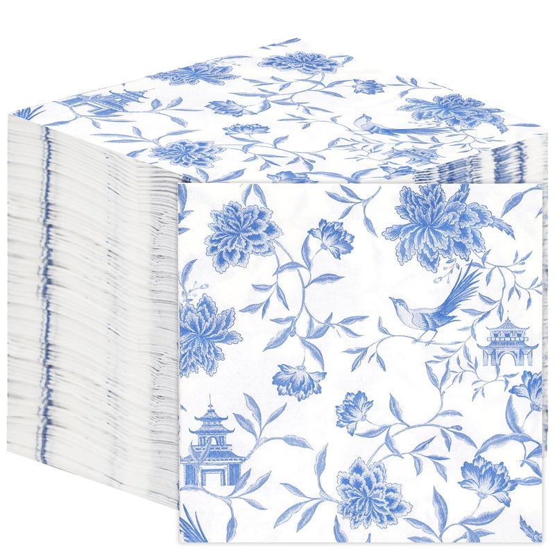 Talking Tables Talking Tables 100 x Bulk Pack Soft Blue Chinoiserie Paper Napkins  Disposable Party Serviettes for Birthday  Weddings  Everyday Tableware  Catering  Recyclable Made in EU 2ply 33cm  - Image 1