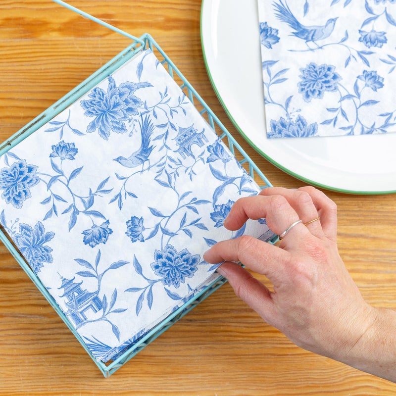 Talking Tables Talking Tables 100 x Bulk Pack Soft Blue Chinoiserie Paper Napkins  Disposable Party Serviettes for Birthday  Weddings  Everyday Tableware  Catering  Recyclable Made in EU 2ply 33cm  - Image 3