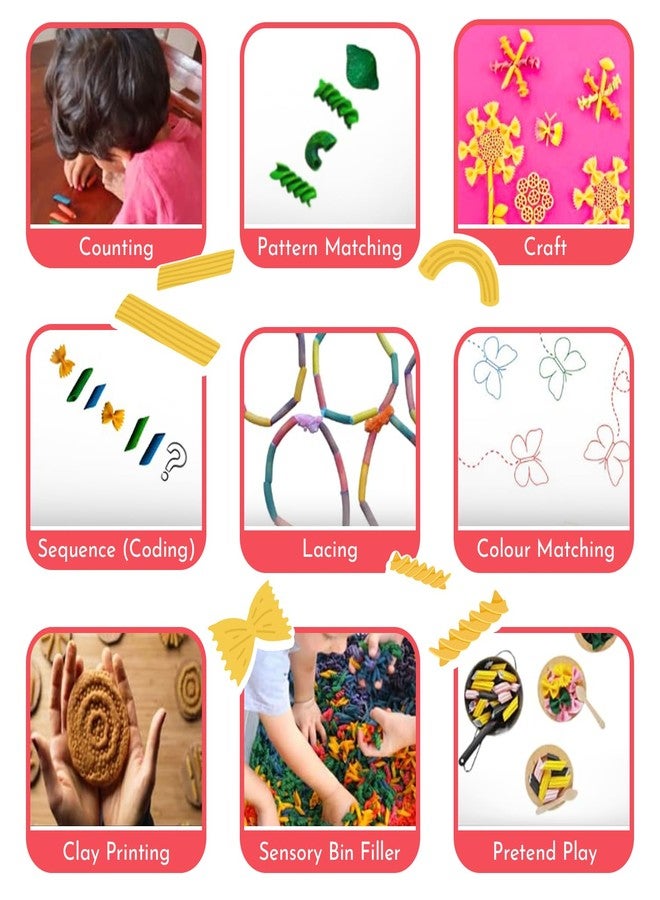 Lattooland Sensory Colourful Pasta Play Kit for Kid Activities | Lacing,Counting & Color Matching Activity Set | 3 Year old+ | 4 MultiColor & Pattern for Educational Fun | Montessori-Inspired Play Toy - Image 3