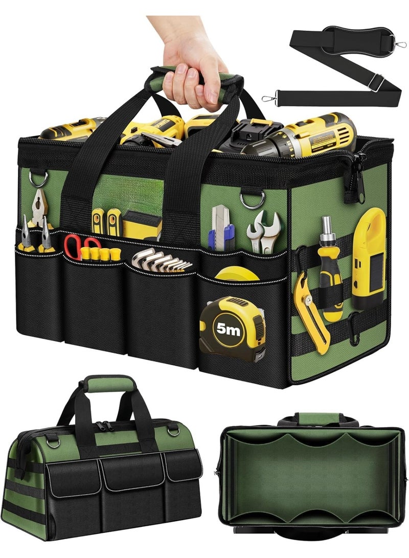 16-Inch Heavy Duty Tool Bag, 19-Pocket Portable Organizer with Soft Handle for Electricians, Mechanics, Plumbers, Wide Mouth Storage Box - Image 1