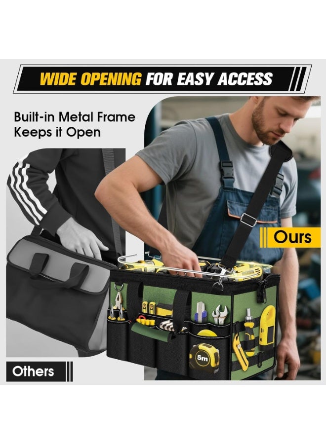 16-Inch Heavy Duty Tool Bag, 19-Pocket Portable Organizer with Soft Handle for Electricians, Mechanics, Plumbers, Wide Mouth Storage Box - Image 4