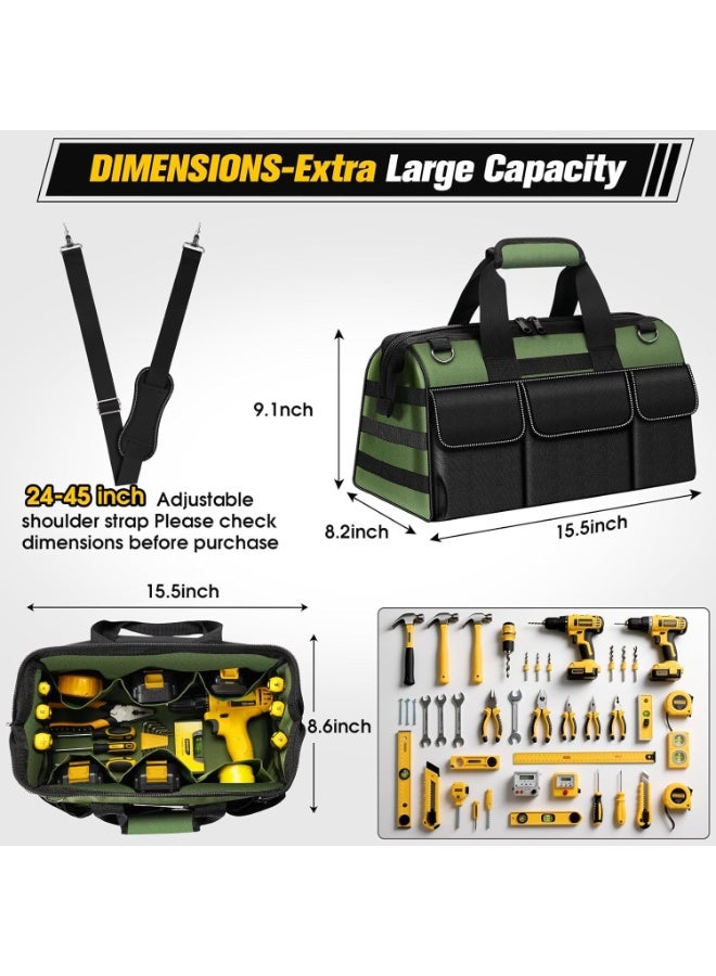 16-Inch Heavy Duty Tool Bag, 19-Pocket Portable Organizer with Soft Handle for Electricians, Mechanics, Plumbers, Wide Mouth Storage Box - Image 2