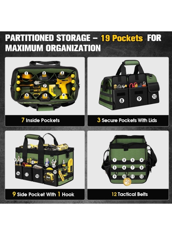 16-Inch Heavy Duty Tool Bag, 19-Pocket Portable Organizer with Soft Handle for Electricians, Mechanics, Plumbers, Wide Mouth Storage Box - Image 3