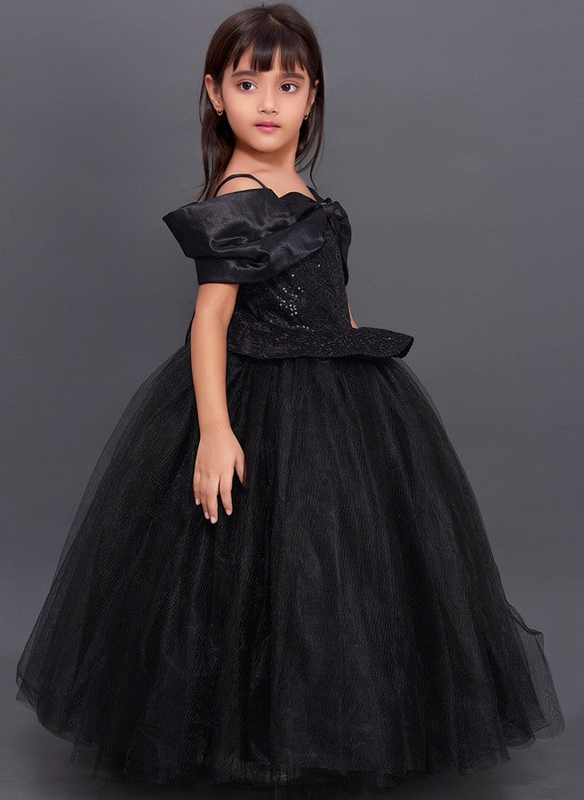 PinkChick فستان ساتان أسود مزين للفتيات - Image 3