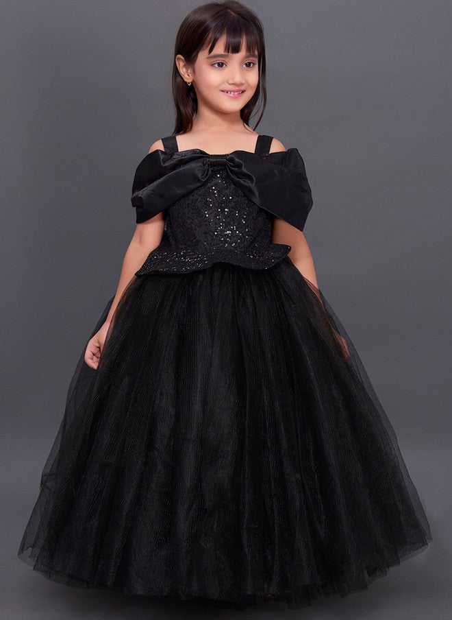 PinkChick فستان ساتان أسود مزين للفتيات - Image 1