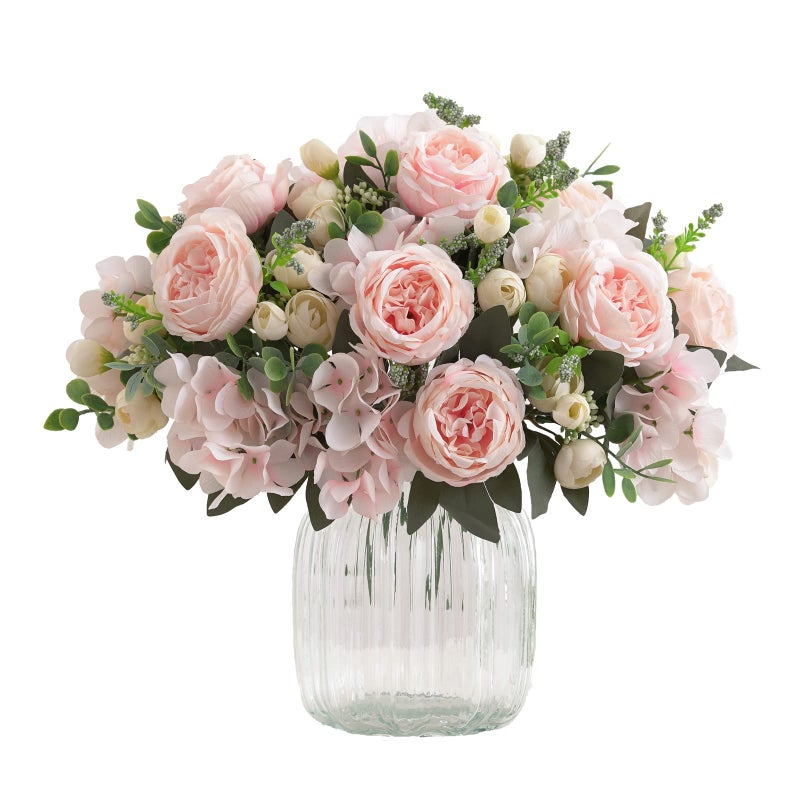 karoro 4 Bunches Artificial Flowers Pink Peonies for Decoration Silk Flowers Fake Roses Arrangements Plastic Table Centerpiece Faux Flores for Home Vase Living Room Decor