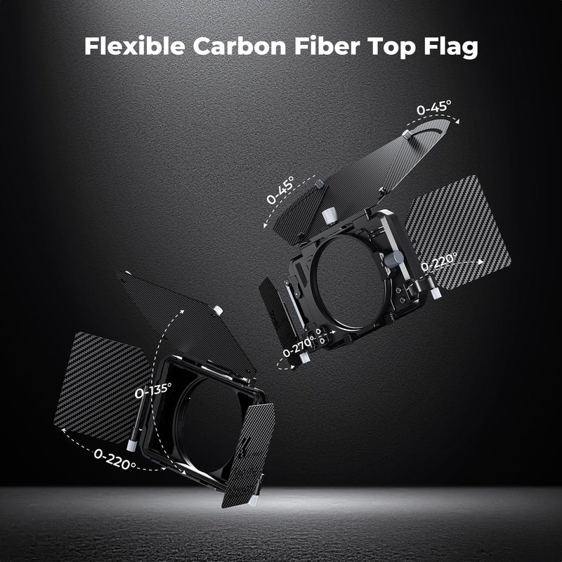 K&F CONCEPT Mini Matte Box, DSLR Camera Matte Box with Carbon Fiber Top Flag Side Wings Square Filters Trays, for 67/72/77/82/95mm Lenses, for 4x5.65 Square ND UV Filter/Circular Filter - Image 4