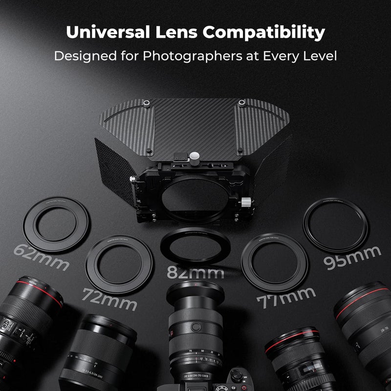 K&F CONCEPT Mini Matte Box, DSLR Camera Matte Box with Carbon Fiber Top Flag Side Wings Square Filters Trays, for 67/72/77/82/95mm Lenses, for 4x5.65 Square ND UV Filter/Circular Filter - Image 3