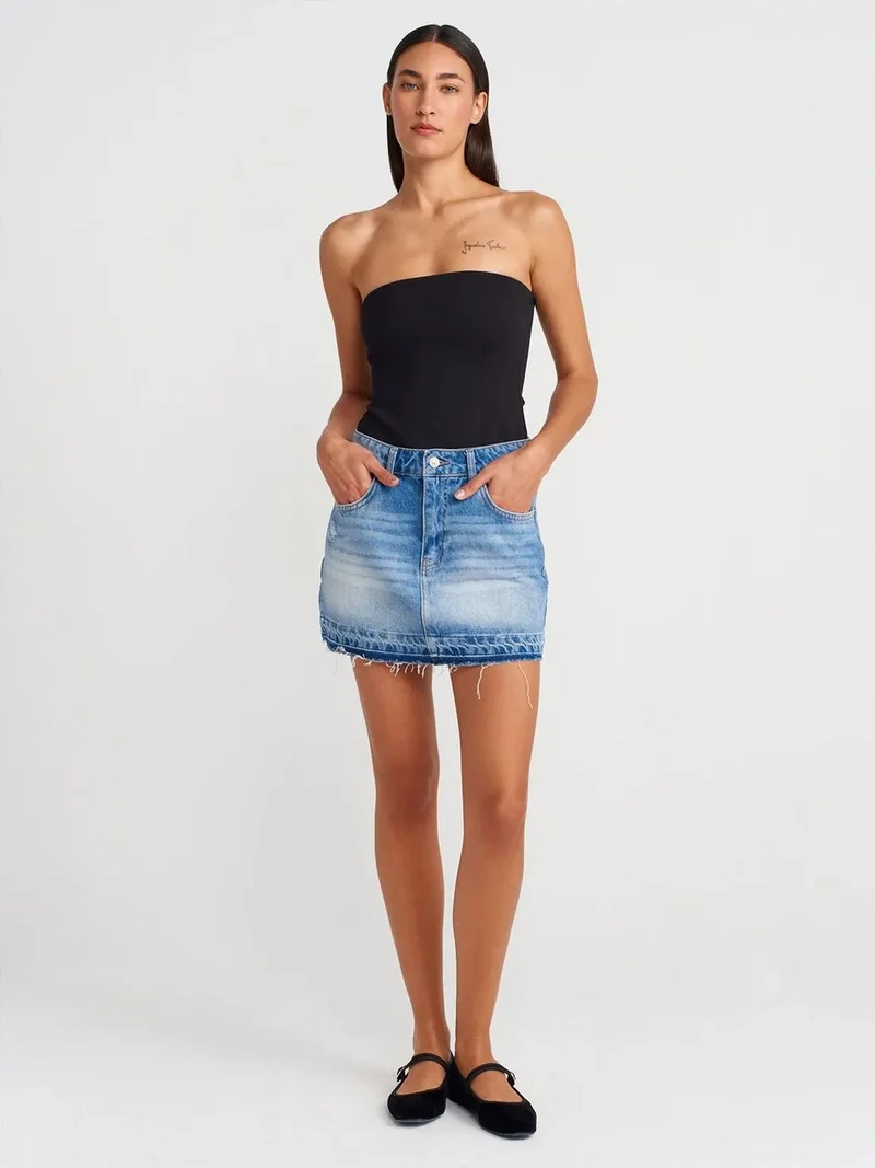 ديلفين DILVIN High-Waist Cotton Denim Mini Skirt