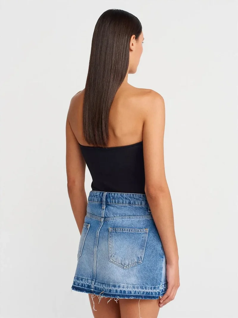 ديلفين DILVIN High-Waist Cotton Denim Mini Skirt
