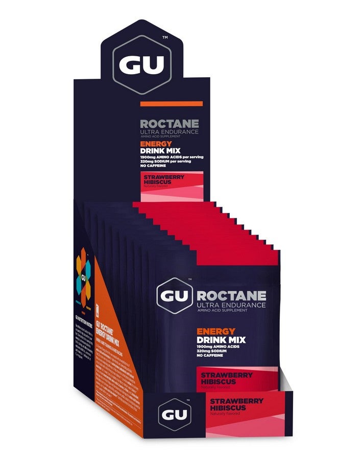 Gu Energy Roctane Ultra Endurance Energy Drink Mix, Vegan, Gluten-Free, Kosher, Caffeine- Free, and Dairy-Free n-The-Go Energy for Any Workout, 10 Single Serve Travel Size Packets, Strawberry Hibiscus