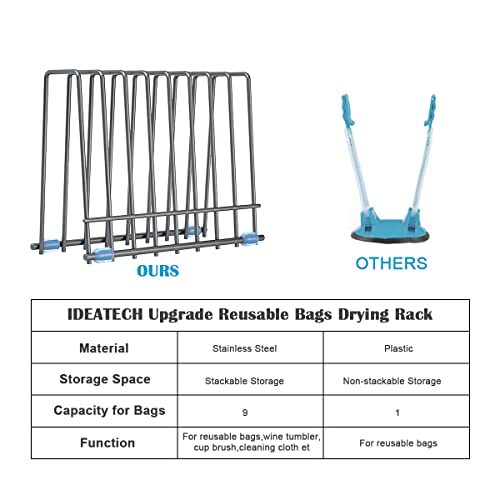 IDEATECH Reusable Silicone Bags Rack, Drying Rack for Storage Bags, Stainless Stand for Reusable Freezer Bags, File Organizer Desktop Storage Book Shelf (Grey) - Image 4