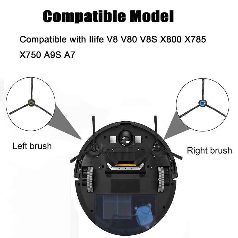 Detetap 6pcs Replacement Side Brushes for Ilife V8 V80 V8S X800 X785 X750 A9S A7 Robot Vacuum Cleaner Accessories 3pairs Left&Right Blue&Yellow - Image 2