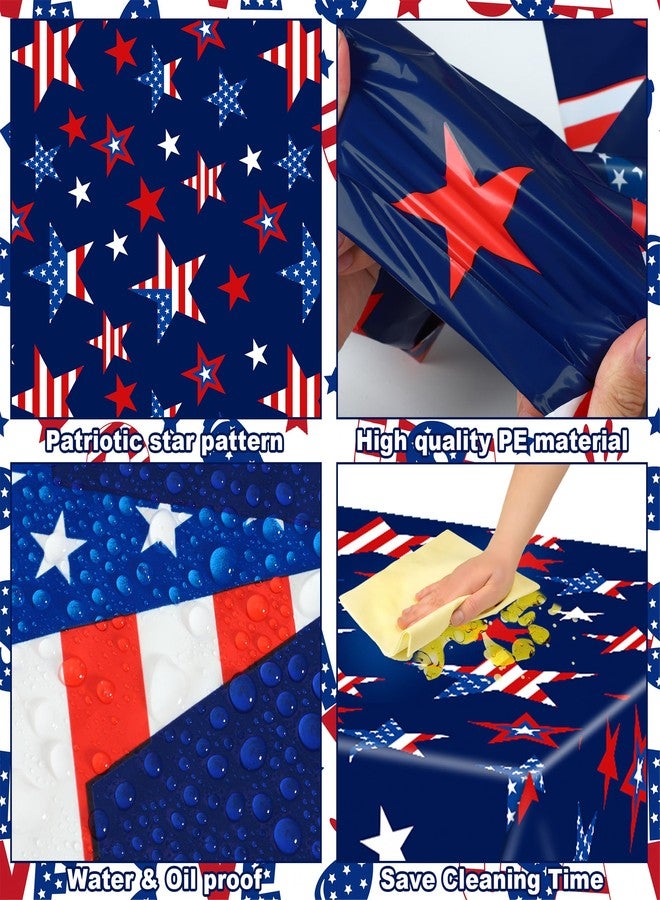 peony man 4 Pcs Patriotic Plastic Tablecloth Red White Blue Star Disposable Table Covers 54 x 108 Inch Rectangle Tablecloths for Patriotic 4th of July Memorial Independence Day Party Supplies - Image 3