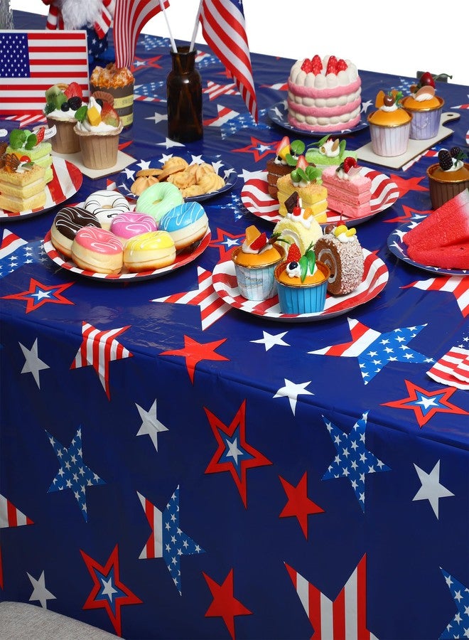 peony man 4 Pcs Patriotic Plastic Tablecloth Red White Blue Star Disposable Table Covers 54 x 108 Inch Rectangle Tablecloths for Patriotic 4th of July Memorial Independence Day Party Supplies - Image 4