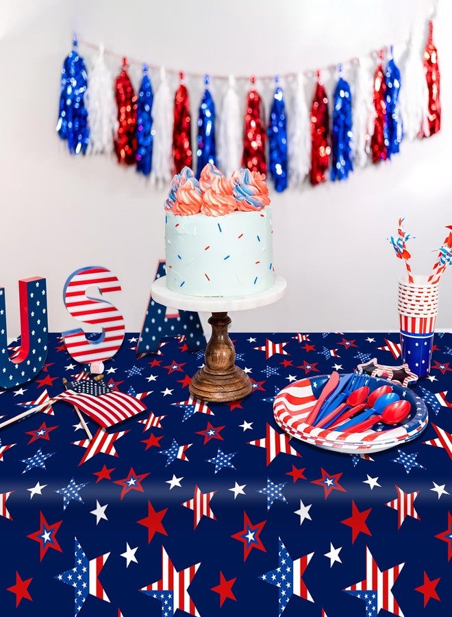 peony man 4 Pcs Patriotic Plastic Tablecloth Red White Blue Star Disposable Table Covers 54 x 108 Inch Rectangle Tablecloths for Patriotic 4th of July Memorial Independence Day Party Supplies - Image 5