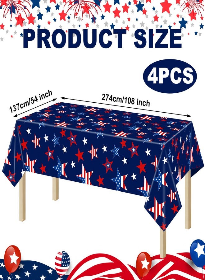 peony man 4 Pcs Patriotic Plastic Tablecloth Red White Blue Star Disposable Table Covers 54 x 108 Inch Rectangle Tablecloths for Patriotic 4th of July Memorial Independence Day Party Supplies - Image 2