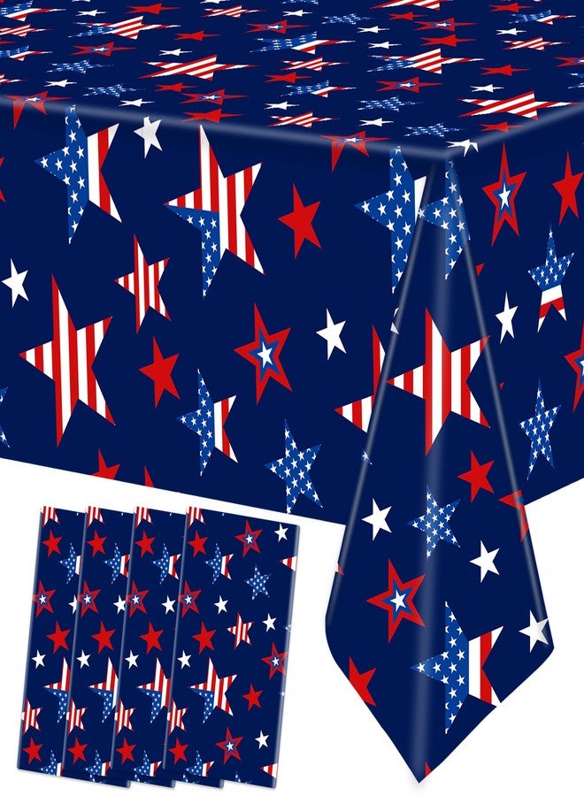 peony man 4 Pcs Patriotic Plastic Tablecloth Red White Blue Star Disposable Table Covers 54 x 108 Inch Rectangle Tablecloths for Patriotic 4th of July Memorial Independence Day Party Supplies - Image 1