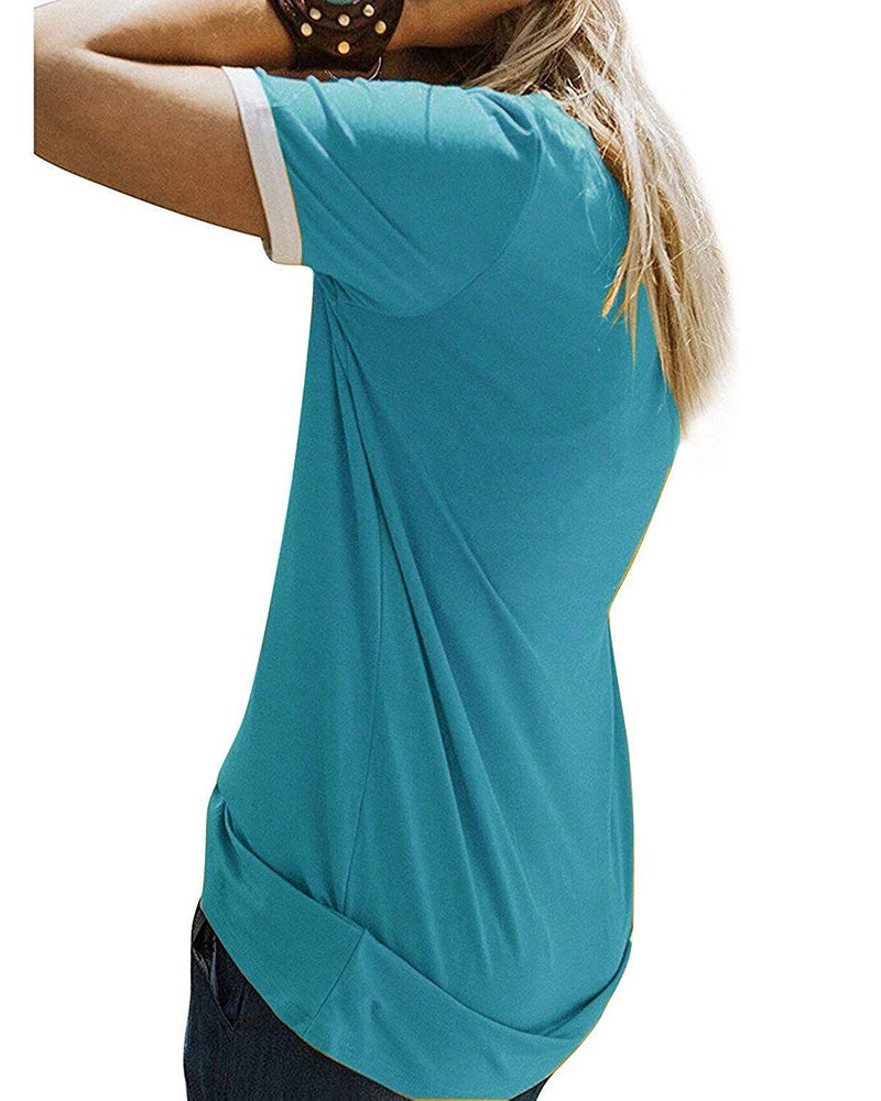 YEXIPO Graphic Tees for Women Short Sleeve Summer Tops Funny Letter Printed Loose Casual T Shirts Rainbow-Blue - Image 2