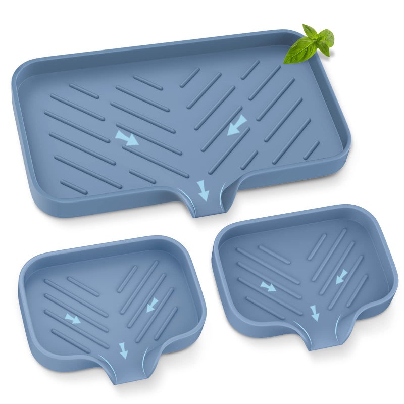 EGWON Silicone Sink Tray SelfDraining Kitchen Soap Tray Premium Silicone Soap Holder for Bathroom Kitchen Counter Sink Caddy Organizer