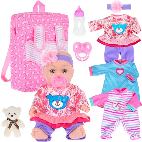 ebuddy 12 inch Baby Doll and AccessoriesReborn Baby Dolls Real Life Baby Dolls with 3 Sets ClothesBackpackPacifier Bottle - Image 1