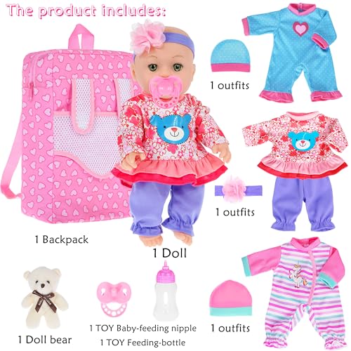 ebuddy 12 inch Baby Doll and AccessoriesReborn Baby Dolls Real Life Baby Dolls with 3 Sets ClothesBackpackPacifier Bottle - Image 5