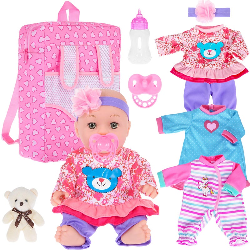 ebuddy 12 inch Baby Doll and AccessoriesReborn Baby Dolls Real Life Baby Dolls with 3 Sets ClothesBackpackPacifier Bottle - Image 2