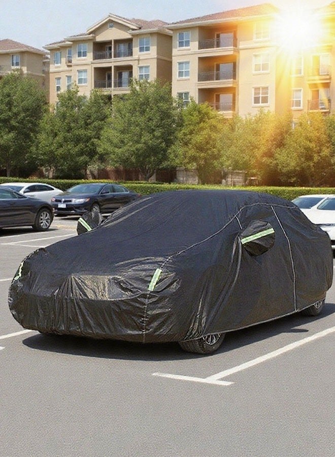 Generic Folding Car Cover With Side Door Zipper All-Weather Uv Protection Car Heat Shield Anti-Scratch Elastic Band Auto Parts For Suv Cars Honda Toyota Hyundai Ford Suzuki/4.65*1.85*1.6M - Image 1