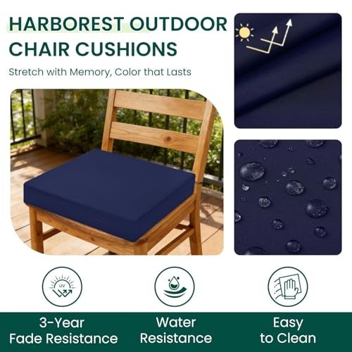 HARBOREST Outdoor Chair Cushions Set of 4 Water Resistant Patio Chair Cushions with Ties Square Corner Outdoor Seat Cushions for Patio Furniture 185x16x3 Navy - Image 3