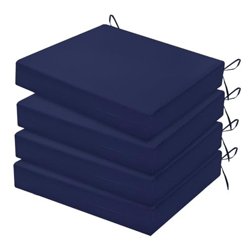HARBOREST Outdoor Chair Cushions Set of 4 Water Resistant Patio Chair Cushions with Ties Square Corner Outdoor Seat Cushions for Patio Furniture 185x16x3 Navy - Image 1