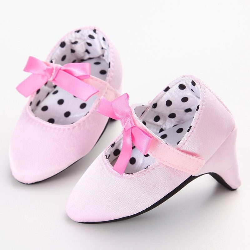 Kutterild Newborn Baby Girls Princess Shoes with High Heels Bowknot Soft Sole Crib Shoes Infant Girl Photography Props(Pink,3-6 Months) - Image 3