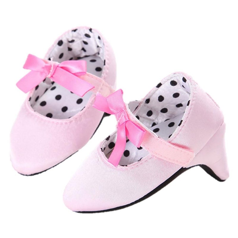 Kutterild Newborn Baby Girls Princess Shoes with High Heels Bowknot Soft Sole Crib Shoes Infant Girl Photography Props(Pink,3-6 Months) - Image 1