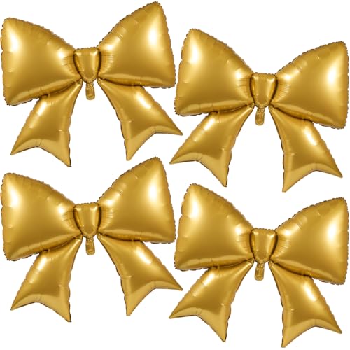 Simgoing 4 Pcs 39 Inch Jumbo Christmas Gold Bow Balloons Giant Bow Balloons Large Coquette Decorations Backdrop for Women Birthday Baby Shower Bridal Engagement Wedding Decor Party Supplies - Image 1