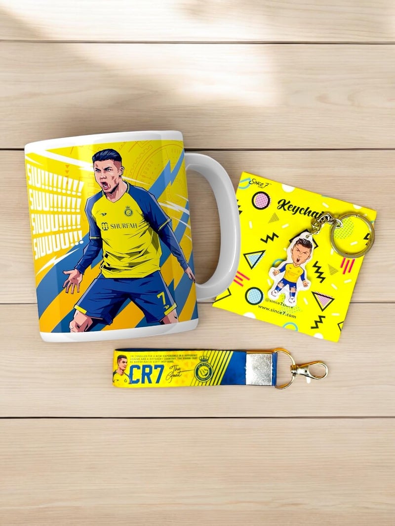 SINCE 7 STORE Ceramic Cristiano Ronaldo Giftbox Includes: Mug, Double Sided Keychain, Key-Tag - Gift For Cr7 Fans - The Ultimate Fan Collection, 350Ml, Multicolor - Image 1