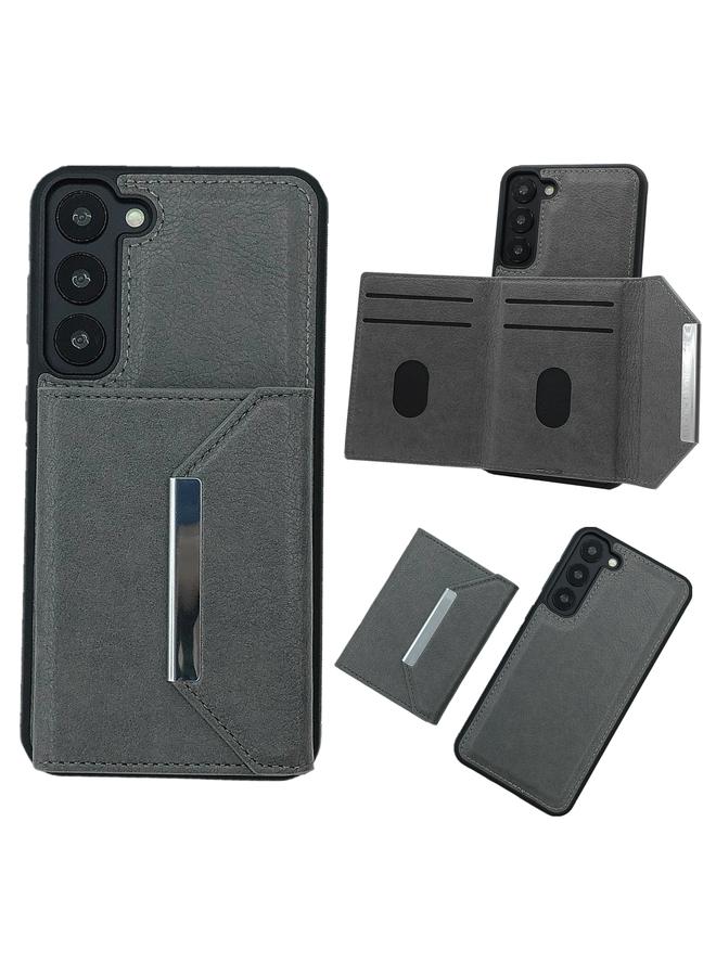 اس-توب جراب لهاتف Samsung Galaxy S21 5G بلون سادة مع مشبك معدني وفتحات للبطاقات وحقيبة هاتف - Image 1