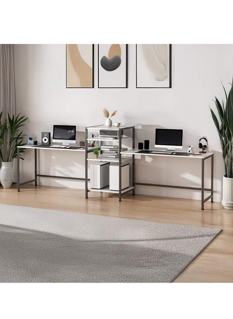 AGD Gaming and Computer Table, 3-Way Adjustable, White L-Shaped Corner Computer Desk with Printer and Book Shelf, Tall Workstation for 2 People  - Image 3