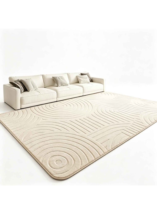 Flocked Rug,Soft Beige Flocked Short-pile Rug with a Plush Surface, Non-slip and Comfortable.Suitable for Living Rooms, Bedrooms, and Home Decor.Easy to Clean and Maintain,High-end Plush Carpet in a Popular European and American Style with Geometric - Image 1
