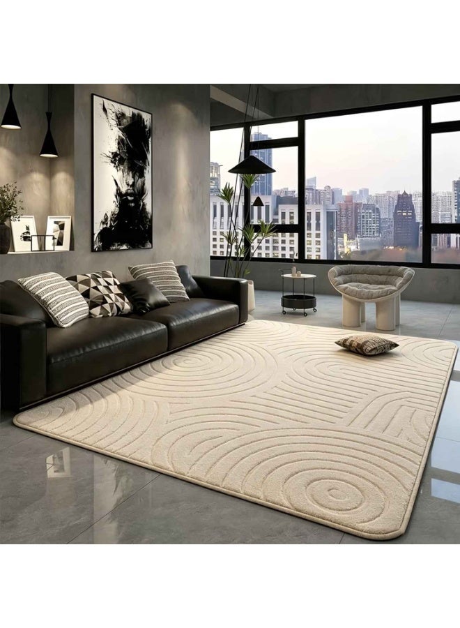 Flocked Rug,Soft Beige Flocked Short-pile Rug with a Plush Surface, Non-slip and Comfortable.Suitable for Living Rooms, Bedrooms, and Home Decor.Easy to Clean and Maintain,High-end Plush Carpet in a Popular European and American Style with Geometric - Image 2