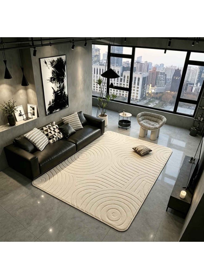 Flocked Rug,Soft Beige Flocked Short-pile Rug with a Plush Surface, Non-slip and Comfortable.Suitable for Living Rooms, Bedrooms, and Home Decor.Easy to Clean and Maintain,High-end Plush Carpet in a Popular European and American Style with Geometric - Image 3