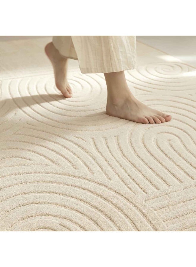 Flocked Rug,Soft Beige Flocked Short-pile Rug with a Plush Surface, Non-slip and Comfortable.Suitable for Living Rooms, Bedrooms, and Home Decor.Easy to Clean and Maintain,High-end Plush Carpet in a Popular European and American Style with Geometric - Image 4