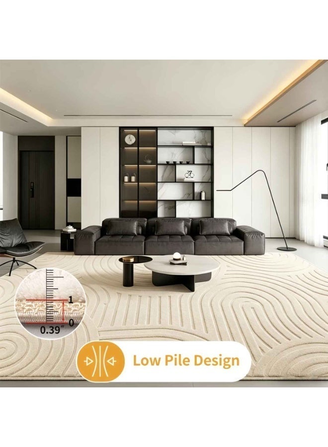 Flocked Rug,Soft Beige Flocked Short-pile Rug with a Plush Surface, Non-slip and Comfortable.Suitable for Living Rooms, Bedrooms, and Home Decor.Easy to Clean and Maintain,High-end Plush Carpet in a Popular European and American Style with Geometric - Image 5