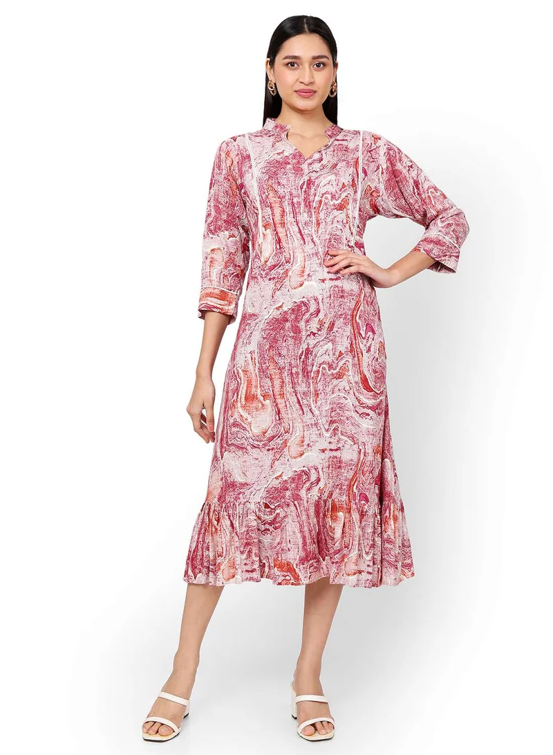HANA & SARA MARBLE PRINT LIGHT RED COLOUR SOFT VSCOSE FORMAL STYLED SHORT STYLISH ARABIC KAFTAN JALABIYA DRESS