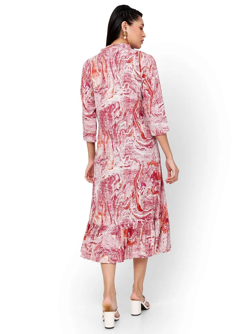 HANA & SARA MARBLE PRINT LIGHT RED COLOUR SOFT VSCOSE FORMAL STYLED SHORT STYLISH ARABIC KAFTAN JALABIYA DRESS
