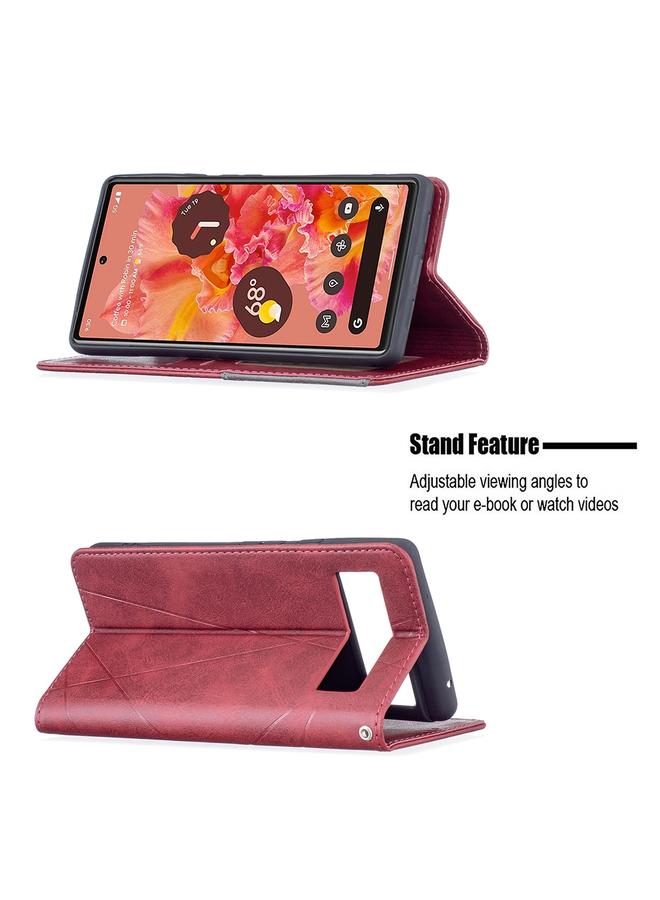 اس-توب جراب لهاتف Google Pixel 6، جراب جلدي مغناطيسي أفقي غير مرئي مع حامل وفتحات للبطاقات وإطار للصور - Image 4