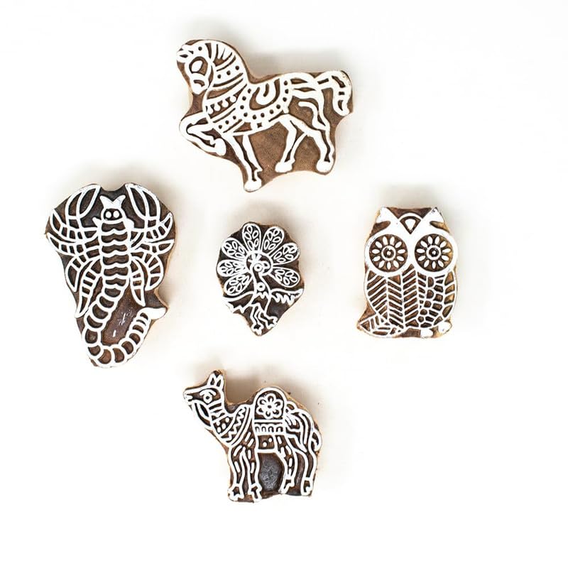 TWOGRAMS Textile Printing Wooden Blocks - Wooden Blocks for Printing Stamps for Saree Border Dresses Craft Card Making Scrapbook Clay Pottery | Set of 5 | - Image 1