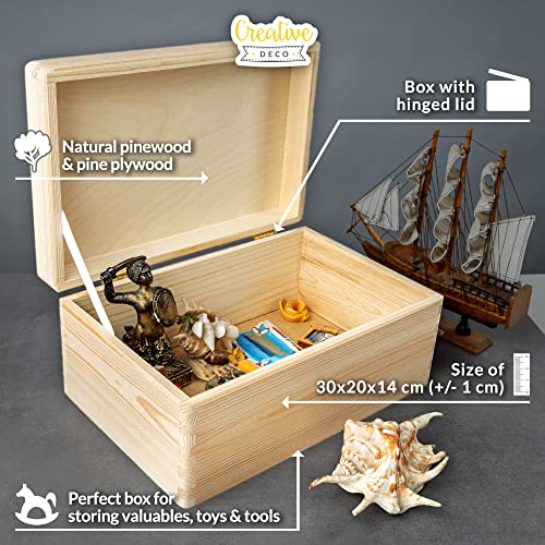 Creative Deco Large Wooden Storage Box with Hinged Lid | 11.8 x 7.87 x 5.51 inches (+-0.5) | Plain Unpainted Gift Box for Tool Toy Shoes Crafts Clothes Jewelry | ROUGH & UNSANDED Wood Keepsake Chest - Image 3