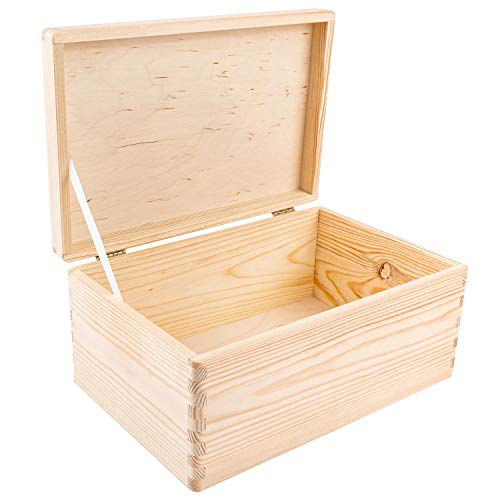 Creative Deco Large Wooden Storage Box with Hinged Lid | 11.8 x 7.87 x 5.51 inches (+-0.5) | Plain Unpainted Gift Box for Tool Toy Shoes Crafts Clothes Jewelry | ROUGH & UNSANDED Wood Keepsake Chest - Image 1